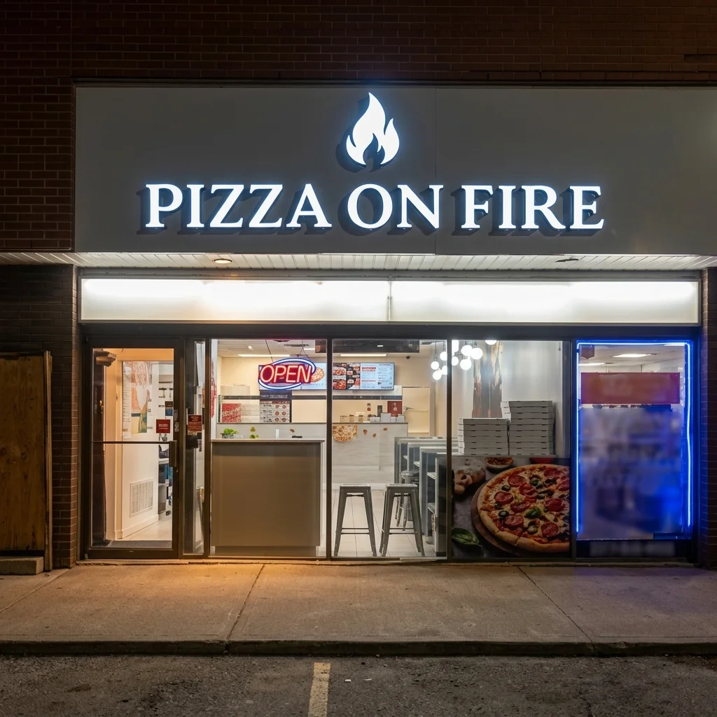 Fresh pizza packed for takeout at Pizza On Fire, Glenmore Court SE, Calgary